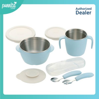 Richell TLI Stainless steel Feeding Set-Blue ชุดอุปกรณ์ทานอาหาร